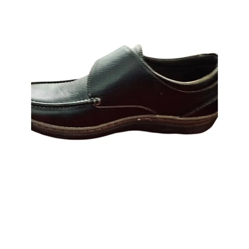 Pleasure Island Casuals Mens Black Pebbled Leather Hook Loop Loafers 10 W‎ 6376